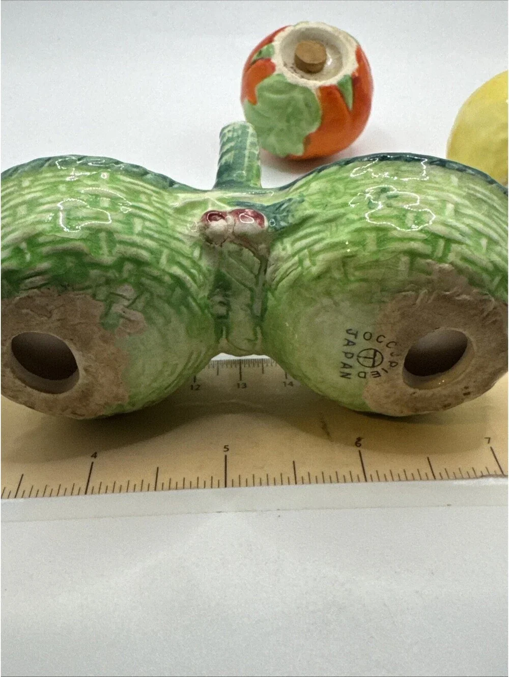 Vintage Salt & Pepper Shakers Occupied Japan Orange & Apple In A Basket 3 Piece